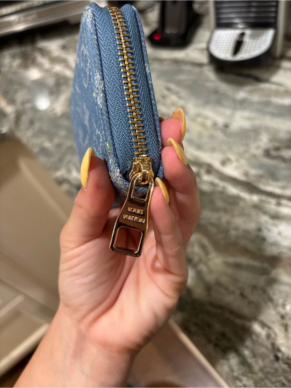 Louis Vuitton Denim Monogram Zippy Coin Wallet in Blue with Gold Hardware - Picture 3 of 4